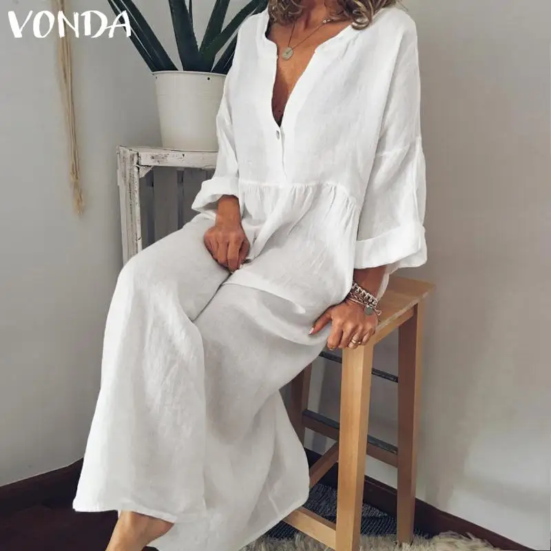 VONDA High Quality Chic Dresses Maternity Clothes For Pregnant Women Long Sleeve Solid Dresses Pregnancy Maternity Vestido