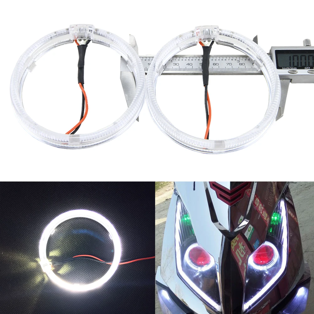 2x 80mm 100mm 105mm LED Angel eyes Headlight for Motorcycle Auto White