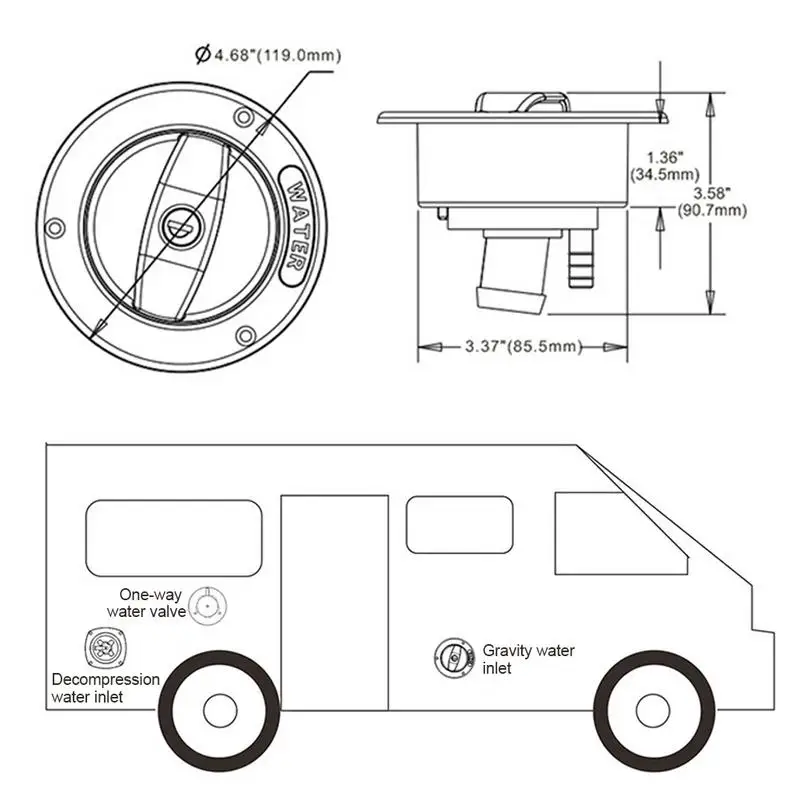RV модифицированный гравитационный водный вход с замком ключ резервуар для воды входной люк для лодочный Кемпер трейлер внедорожник замок