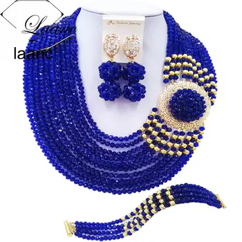 

Laanc Fashion Royal Blue Nigerian Beads Jewelry Set African Bead Wedding Necklace Bridesmaids Bridal Jewelry Sets DBPH018