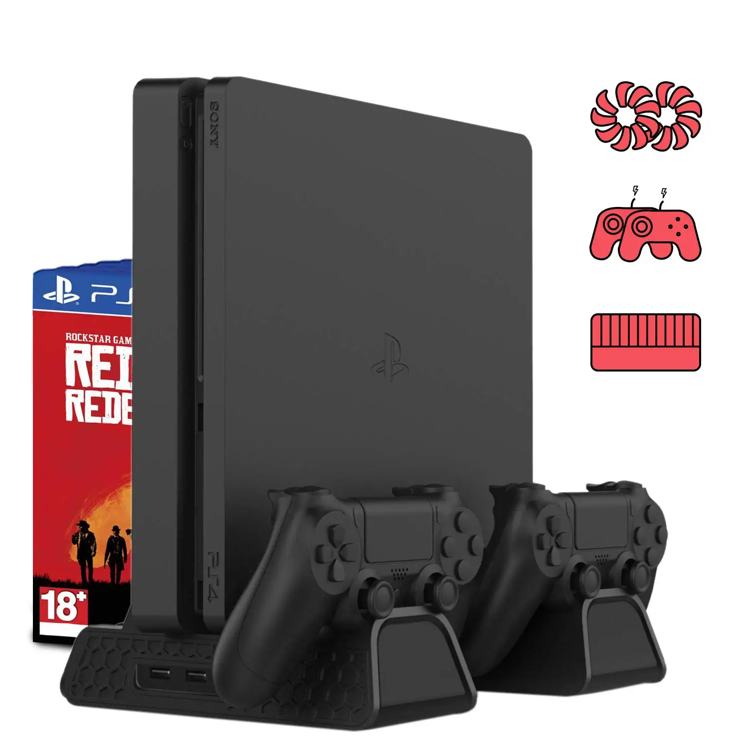 

PS4 Cooling Fan Heat Sink Base Vertical Charger Stand Dual Controller Charging Dock for Playstation 4 PS 4 Pro/Slim Accessories