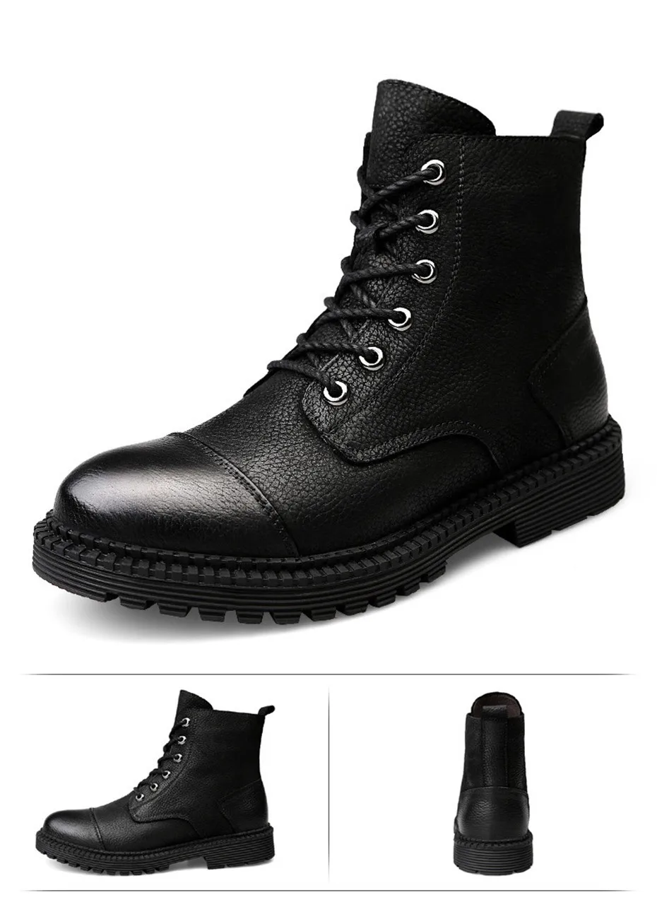 NINYOO/мужские мотоциклетные ботинки; зимняя обувь из натуральной кожи; водонепроницаемые резиновые уличные военные ботильоны на меху размера плюс 48
