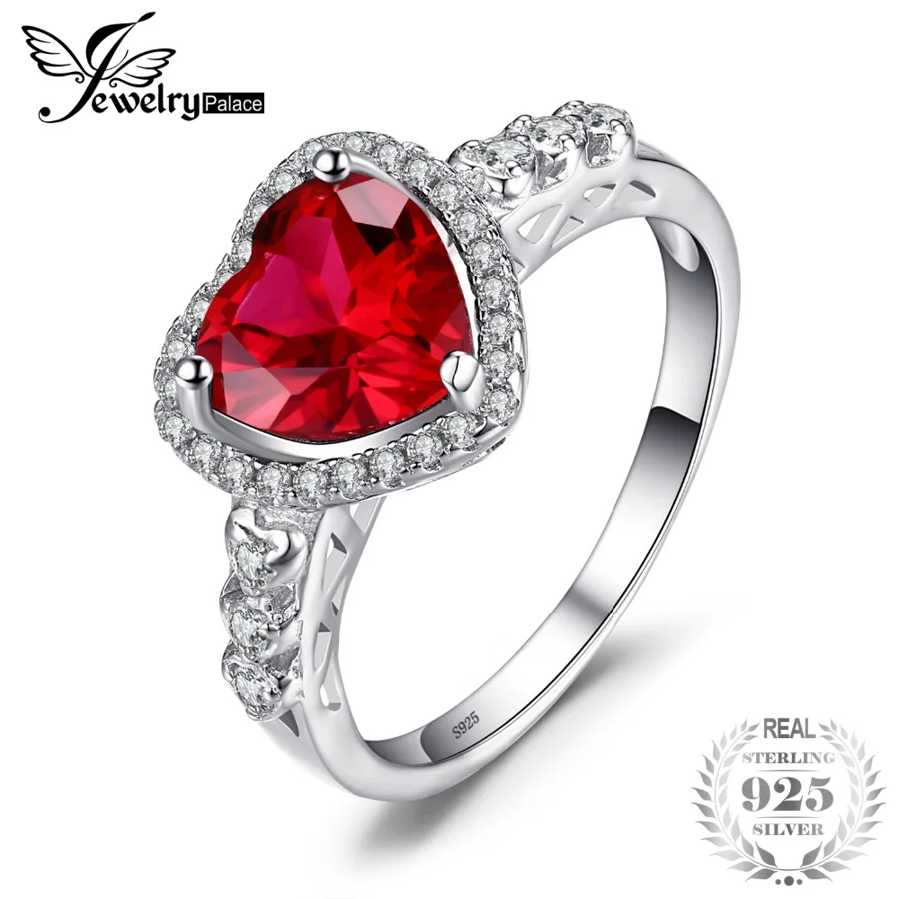 JewelryPalace Heart Of Ocean 2.7ct Created Red Ruby Love Forever Halo
