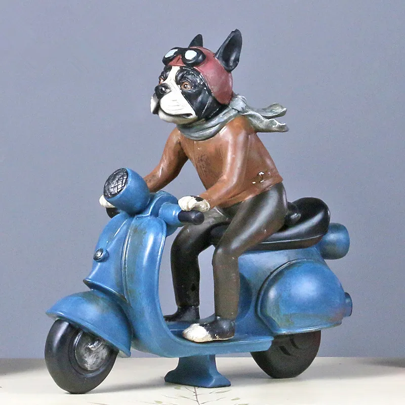 Kreatif Resin Retro Keren Anjing Naik Sepeda Motor Knight Ornamen