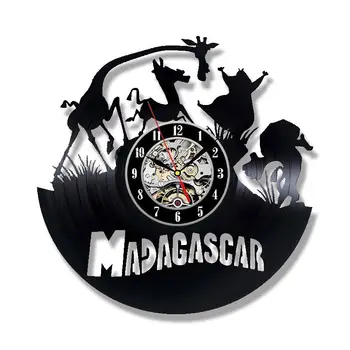

2019 Horloge Murale Klok Vinyl Record Wall Clock Design Madagascar Animal Theme 3d Stickers Kids Clocks Watch Home Decor Silent