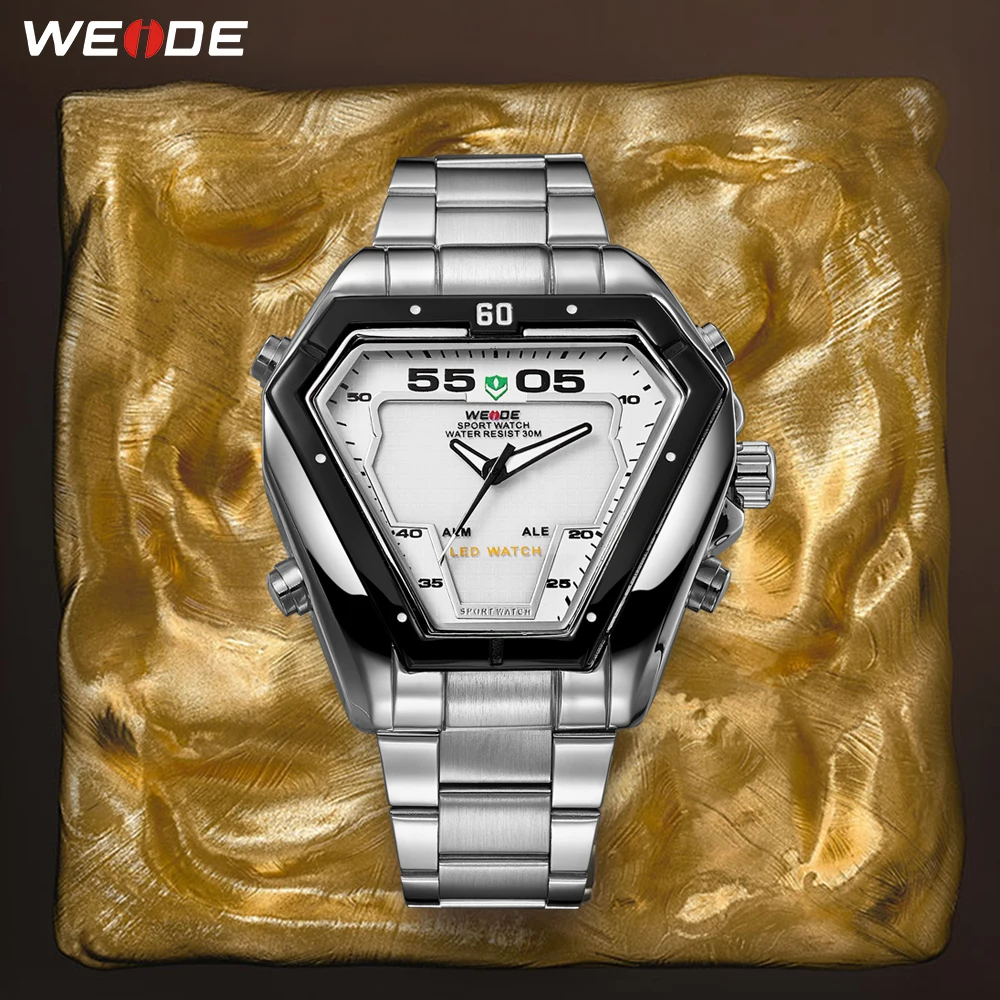 WEIDE Fashion Quality LED Analog Movement Men Luxury Brand Quartz Alloy Waterproof Military Wrist W