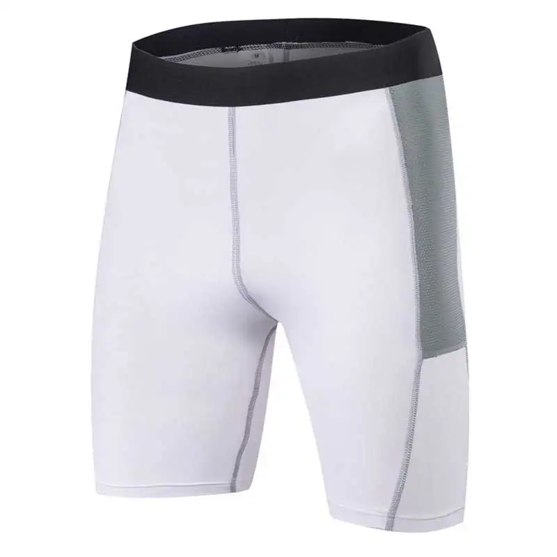 Мужские быстросохнущие леггинсы для фитнеса Crossfit мужские шорты Футбол под прикрытием компрессионная одежда для бега колготки шорты для бега 1014 - Цвет: Белый