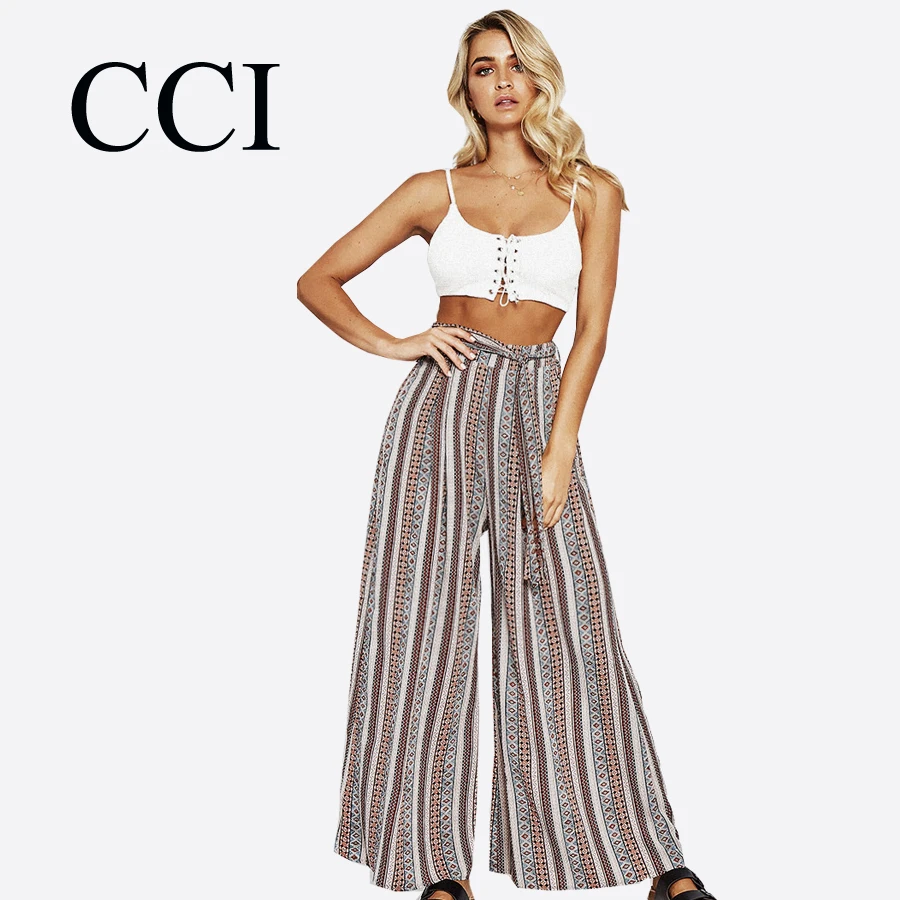 CCI Print Summer Beach Bohemian Pants Women High Waist Harem Pants Plus
