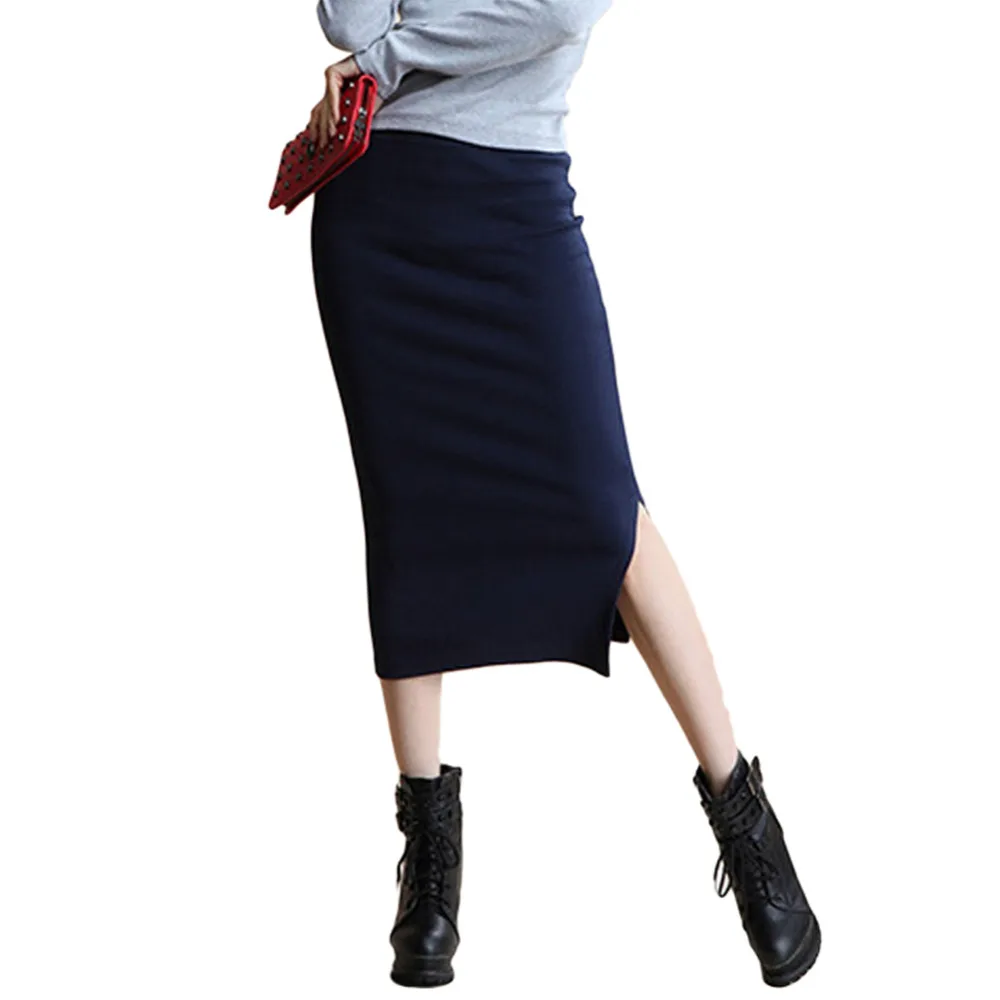 Женская трикотажная юбка карандаш с завышенной талией|cotton pencil skirt|split long skirtslong skirt