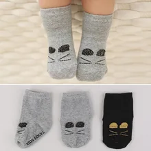 New Cartoon Cat Children Socks Cotton Girls Boys Calcetines Cute Ankle Baby Socks Black Grey for