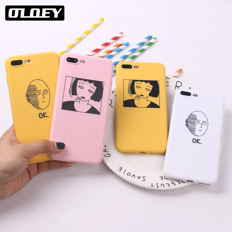 

For iPhone 11 Pro Max 6 6S 5 5S SE 8 8Plus X 7 7Plus XS Max Soft TPU Silicone Frosted Matte Case Cover ANIME One Punch Man Girl