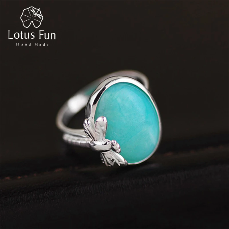 

Lotus Fun Real 925 Sterling Silver Natural Amazonite Stone Creative Handmade Designer Fine Jewelry Vintage Female Rings Bijoux