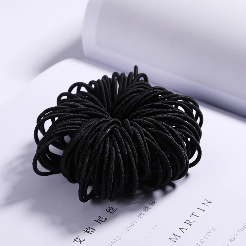 Черный New 100PCS/Lot Girls Candy Colors Nylon 3CM Rubber Bands Children Safe Elastic Hair Bands Ponytail Holder Kids Hair Accessories - Цвет: Черный