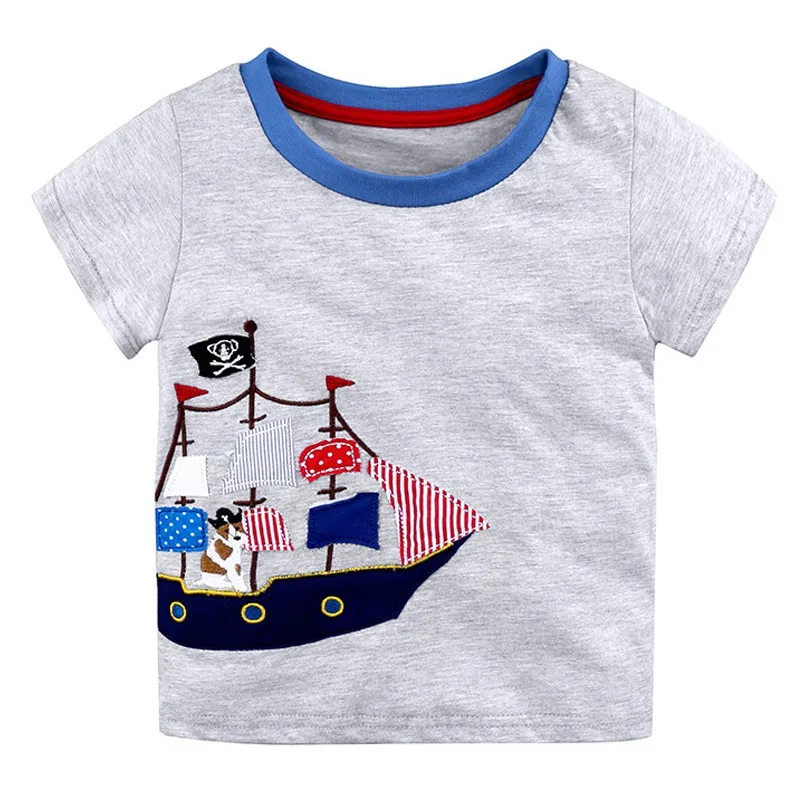 Хлопковые футболки для детей Топы с рисунками для маленьких мальчиков, футболки летняя детская футболка повседневные Мягкие футболки с короткими рукавами для малышей - Цвет: F