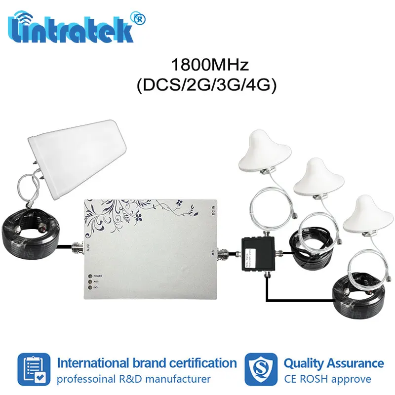 

Lintratek 1000sqm B3 LTE 1800mhz Signal Repeater 2G 4G 1800 Booster MGC AGC Amplifier 3pcs Internal Ceiling Antennas Kit #6