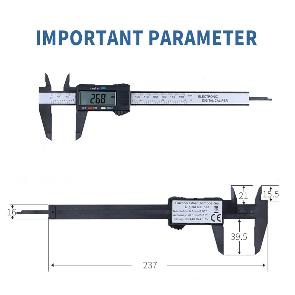 6 дюймов ЖК-дисплей цифровых электронных углеродного волокна штангенциркуль, микрометр, измерительный инструмент линейка цифровой суппорт 0-150 мм