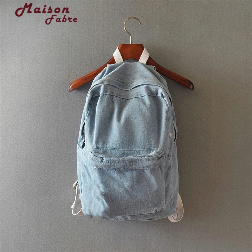 2017 New Denim Backpack Women blue Schoolbag cute child School