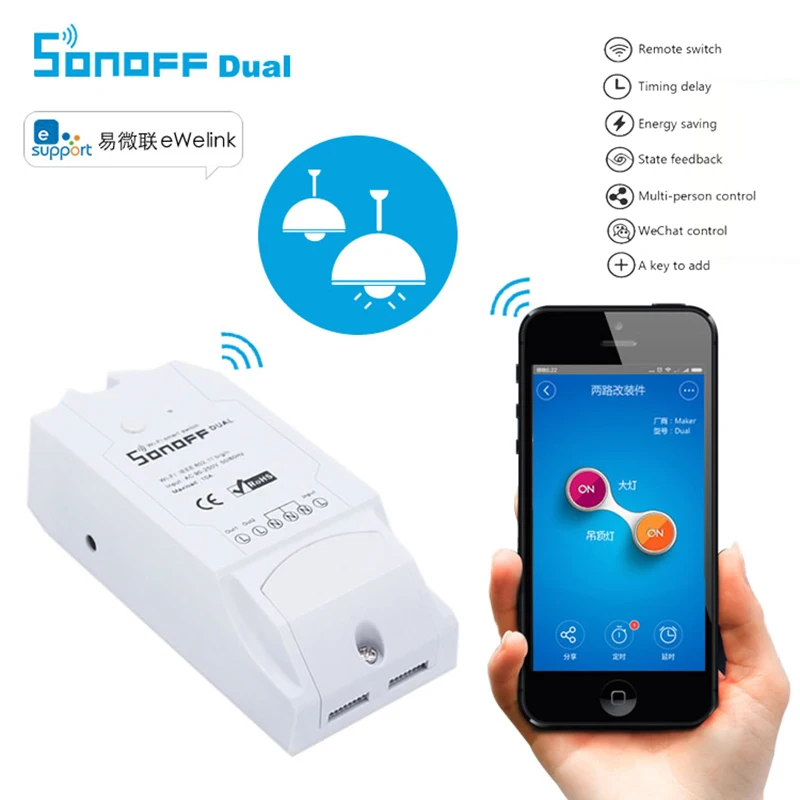 imágenes para Sonoff Dual WiFi Smart Switch Inalámbrico Módulo de Tiempo De Control Remoto Smart Home Automation 2 Cambio de Canal A Través de IOS Android imágenes para Sonoff Dual WiFi Smart Switch Inalámbrico Módulo de Tiempo De Control Remoto Smart Home Automation 2 Cambio de Canal A Través de IOS Android