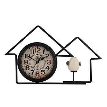 

CHFL 6 Inch American Country House Retro Wrought Iron Mute Clock Antique Home Decoration Bedroom Bedside Ceramic Bird Alarm Cl