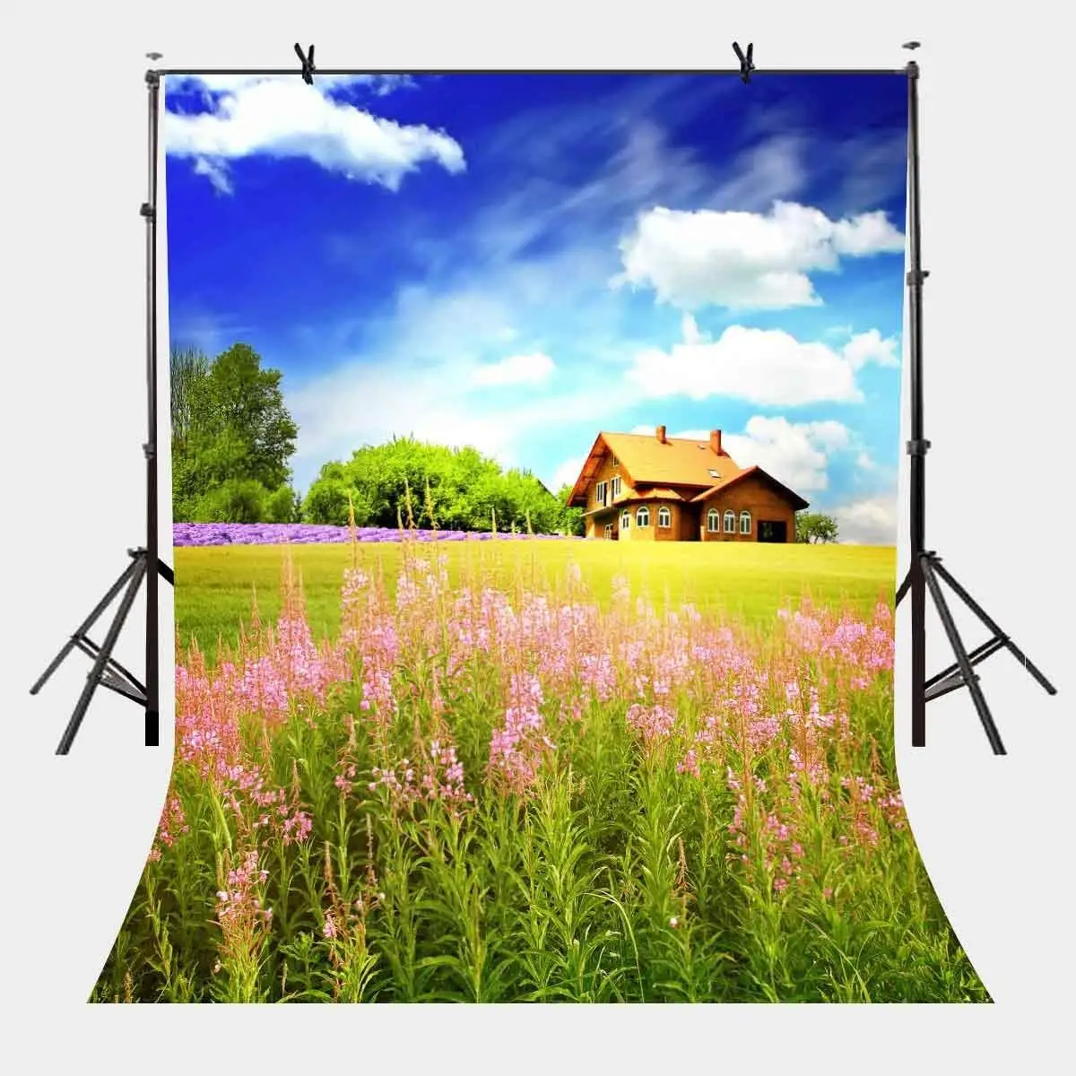 

5x7ft Blue Sky Backdrop Beautiful Country House Surrounded by Green Photography Background and Photography Backdrop Props