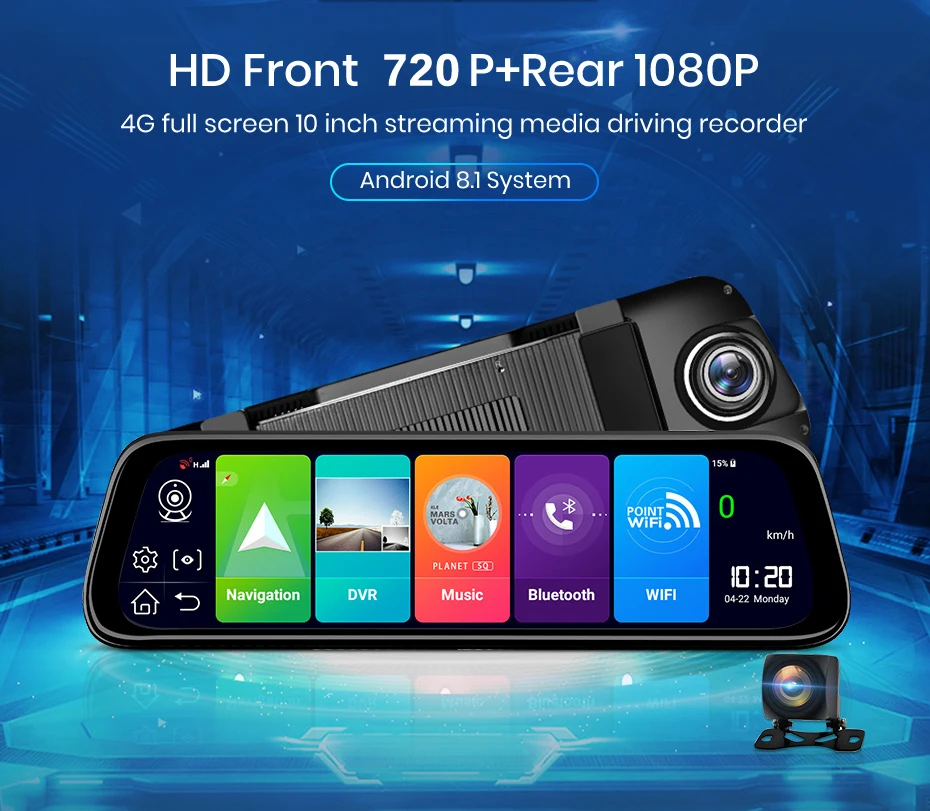 AWESAFE Автомобильный видеорегистратор gps камера-навигатор 4G ADAS 9,6" Android 8,1 поток медиа зеркало заднего вида FHD 1080P Зеркало видеорегистратор