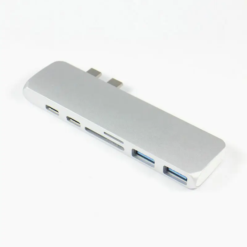 Сплав 7 в 1 двойной USB-C USB C концентратор с 4 K HD HDMI SD/TF Card Reader 3 USB 3,0 хаб Thunderbolt Тип-C концентратор для MacBook Pro