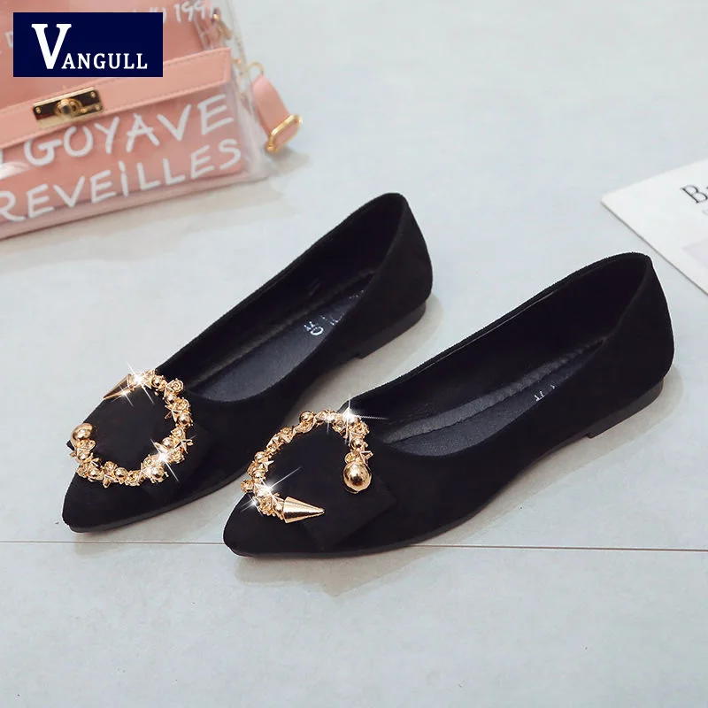 

VANGULL 2019 spring summer new shallow flats soft bottom middle-aged mother shoes pointed toe work shoes femal casual breathable