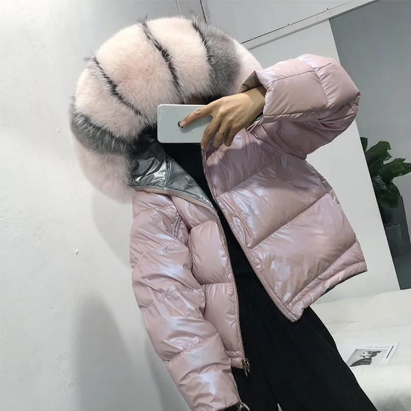 Chaud Duvet D'hiver Vraies À Le Fourrure Renard Capuchon rose Veste Court or Blanc Canard Lâche Vers Parka Véritable De Femmes Épais 2018 Noir Bas Manteau IbgyY6vf7