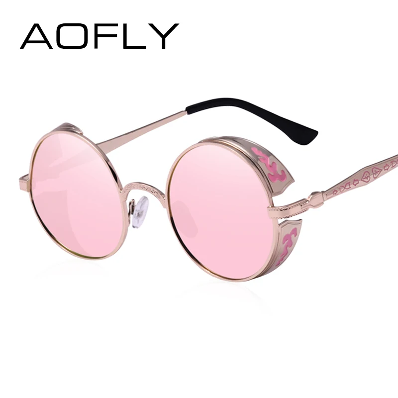 Beste AOFLY Steampunk Vintage Sunglass Fashion ronde zonnebril vrouwen merk designer metalen carving zonnebril mannen oculos de sol S1635