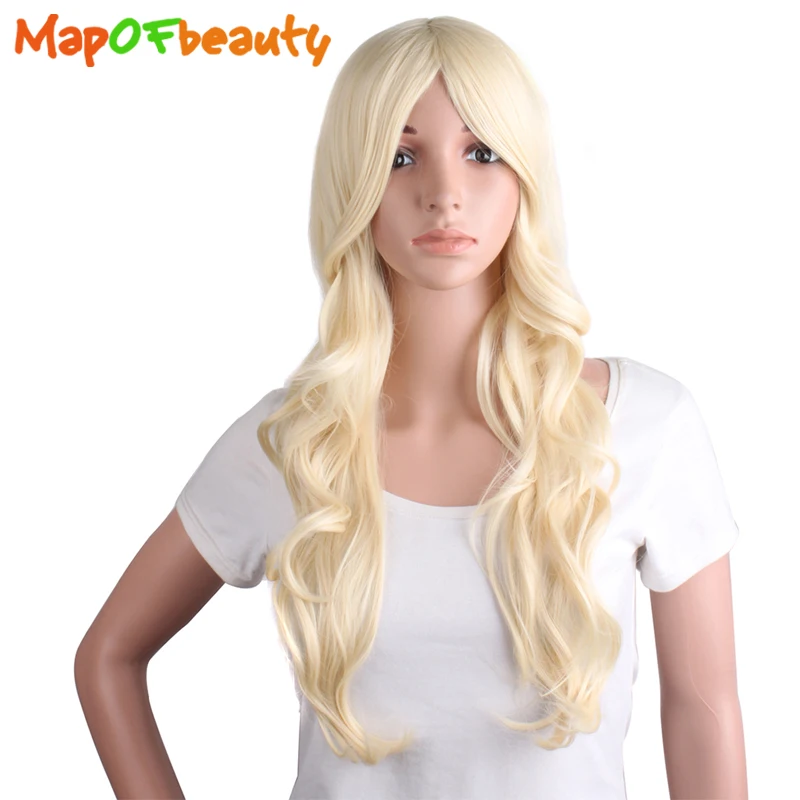 

MapofBeauty 24" Long Wavy Gold Blue Black Brown 13 colors Wigs For Women Heat Resistant Costume Party Cosplay Wig Synthetic Hair