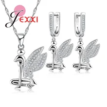 Прекрасный Стиль Крылья Ангела ожерелье S90 серебряного цвета ожерелья серьги прозрачный Австрийский Кристалл Ювелирные наборы