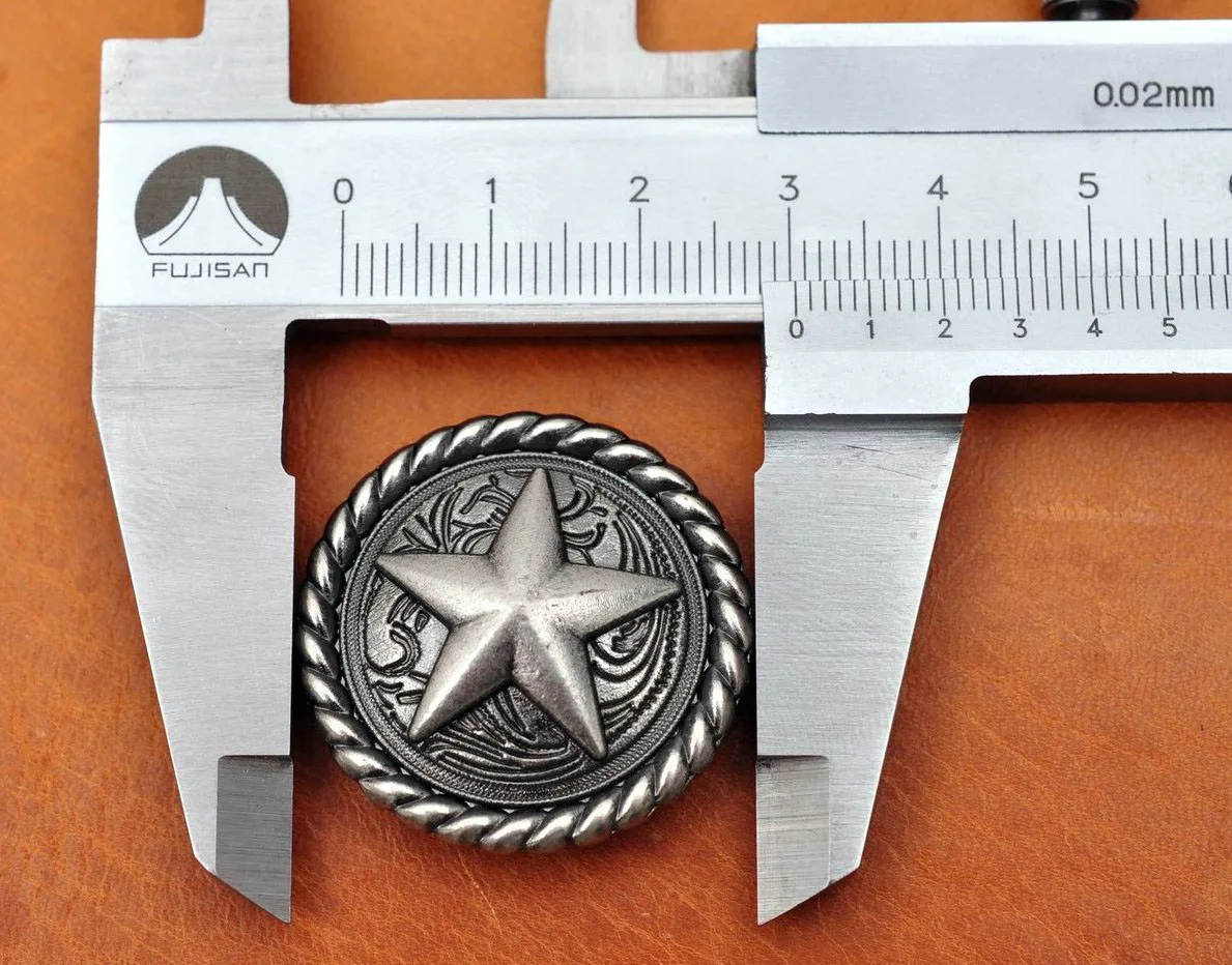 Набор из 10 старинных никелированных круглых веревок EDGE TEXAS RANGER STAR WESTERN SADDLE LEATHERCRAFT METAL CONCHOS 1-1/4"