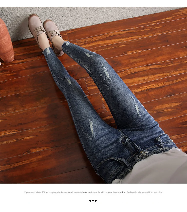 CTRLCITY 2018 осень со средней посадкой Для женщин джинсы стрейч узкие брюки-карандаш черный Повседневное деним Для женщин джинсы Рваные царапин