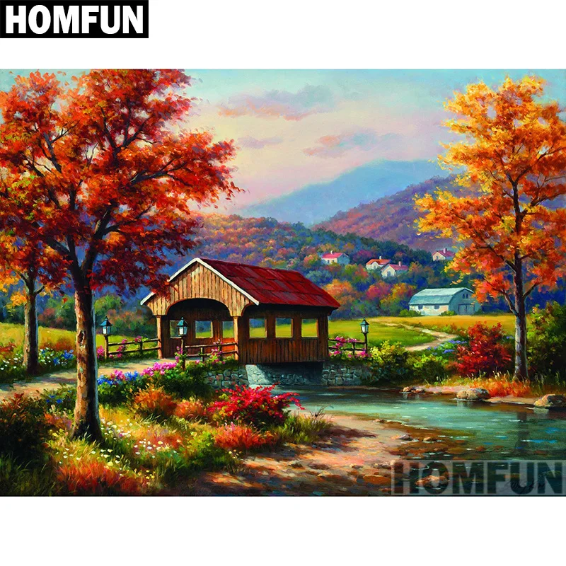 Алмазная 5d-картина HOMFUN Осенний пейзаж вышивка крестиком полное покрытие
