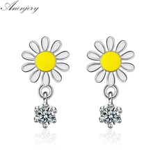 Anenjery, 925 пробы, серебряные серьги-ромашки для женщин, весенние ювелирные изделия, эпоксидный Подсолнух, циркон, кисточка, сережки oorbellen, S-E759