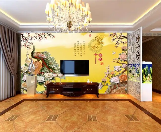 

3d wallpaper custom mural non-woven Wall stickers Lotus peacock background wall painting photo 3d wall mural wallpaper