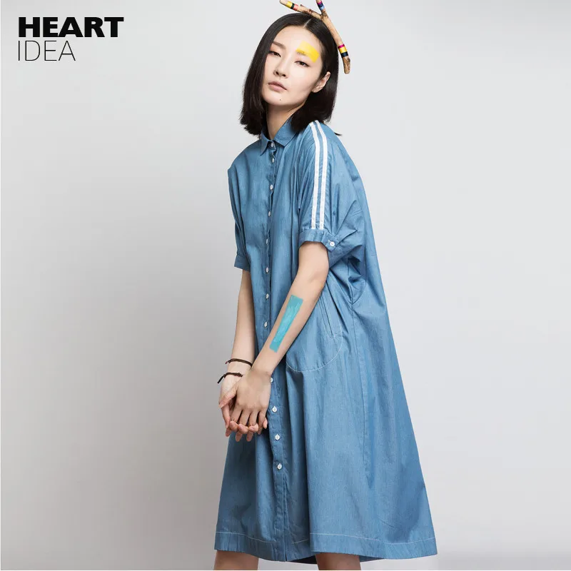 

LYNETTE'S CHINOISERIE Autumn loose shirt one-piece dress light blue women's vintage thin denim one-piece dress