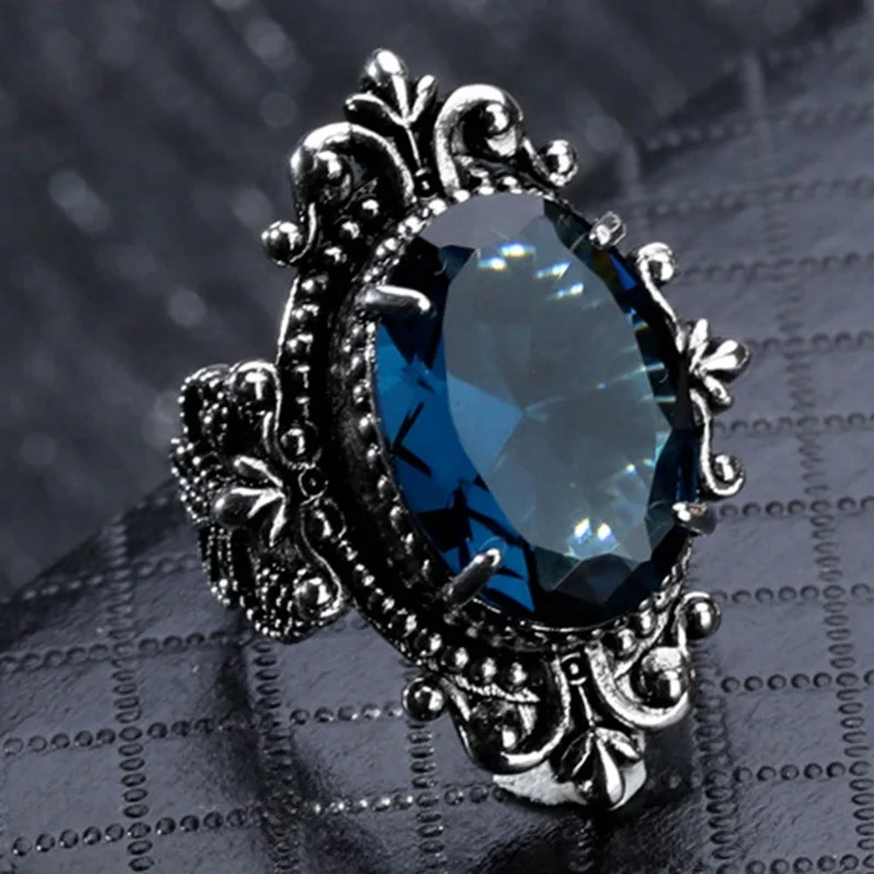Голубое модное кольцо обручальное серебряное винтажное ювелирное изделие женское кольцо на палец для вечеринки обручальное ретро