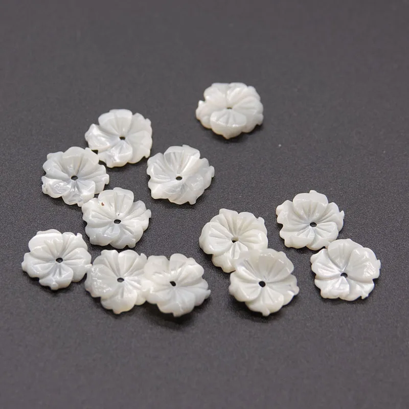 

FishPeach 10Pcs/Lot 10/12/15mm White Natural Mother Of Pearl Shell Flower Beads Texture Curved DIY Jewelry Making Accessories