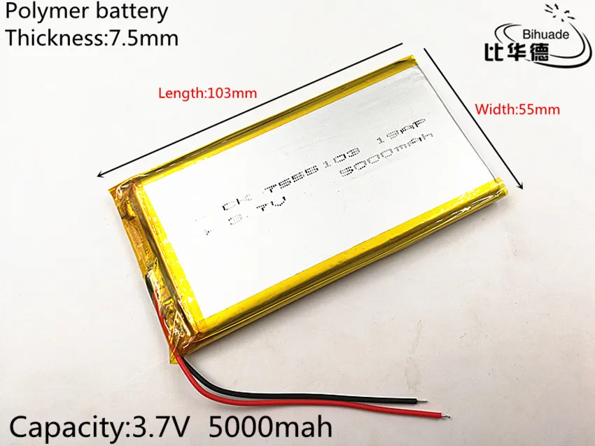 Recarregável de Polímero de Lítio para Gps Frete Grátis Lote 7555103 3.7 v 5000 Mah Li-po Bateria 5 Pçs - - Image 3