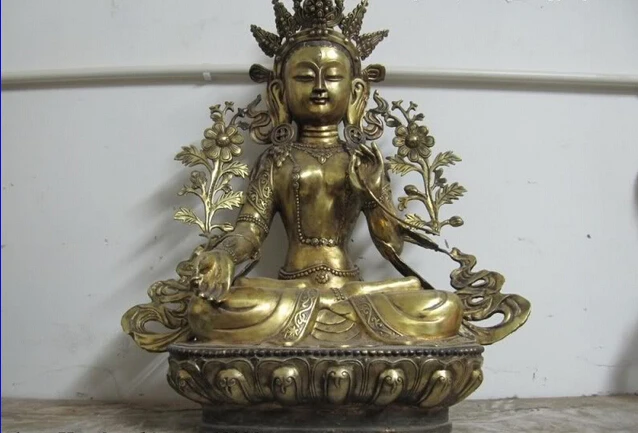 

fast shipping USPS to USA S0498 27 Tibet Folk Buddhism Bronze Gild White TaRa Bodhisattva Kwan-Yin Buddha Statue