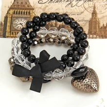 Bs1981. Новое поступление, браслеты с подвесками, черные прозрачные бусины, подвески, браслеты, многослойные цепочки