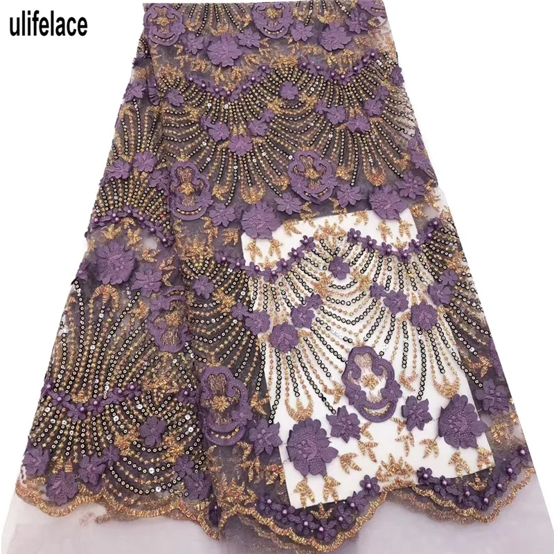 

New Arrival High Quality African French Lace Fabric With 3d beaded Sequin fabric Embroidery Tulle Mesh Net Lace dress F4-2096
