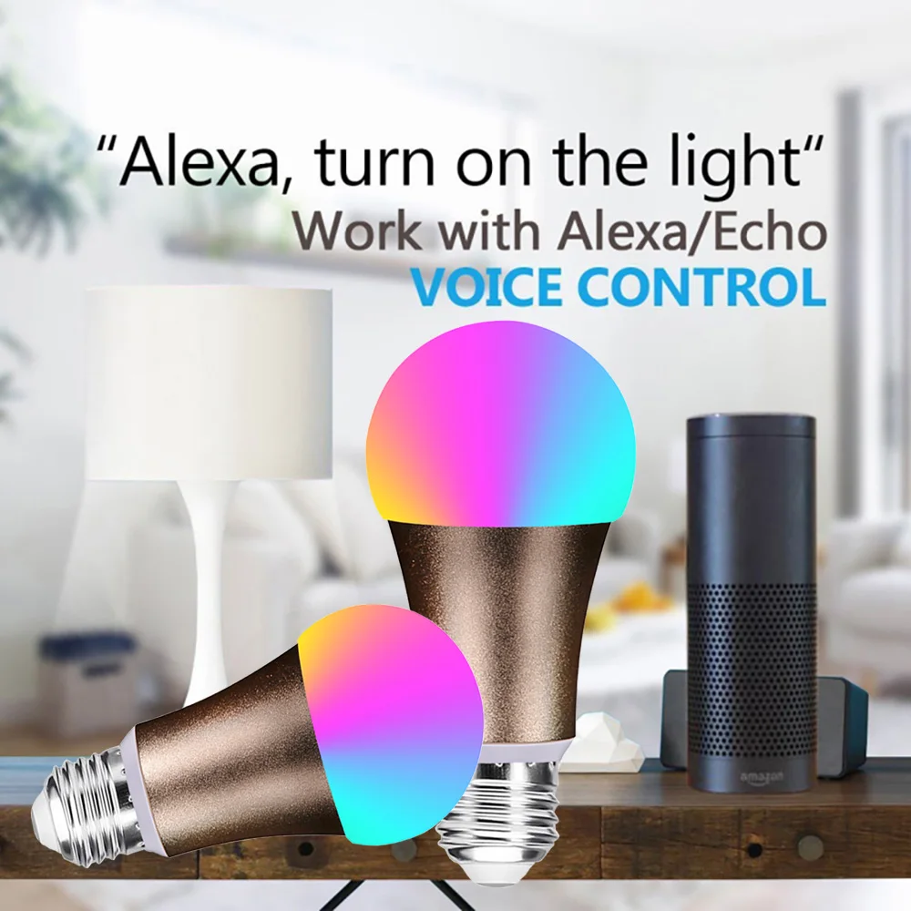 2PC Smart Home LED Wifi Light Bulb Multicolor Dimmable Voice Light E27 E26 B22 Bedroom Lamp Compatible Alexa Google Assistant
