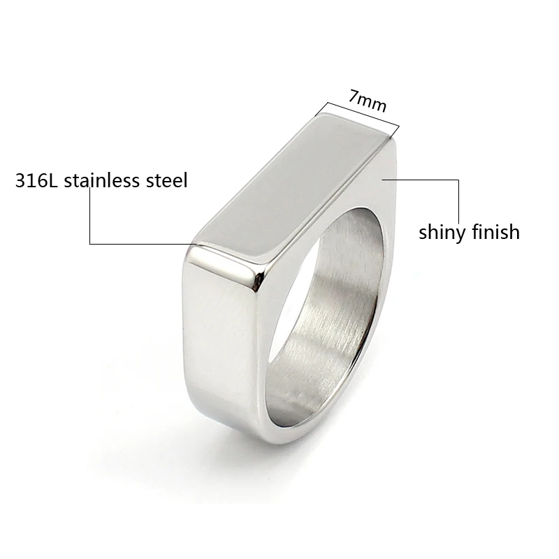 Stainless Steel Band ring settings titanium rectangle blank signet ring Personalized OEM design engraved custom logo signet ring