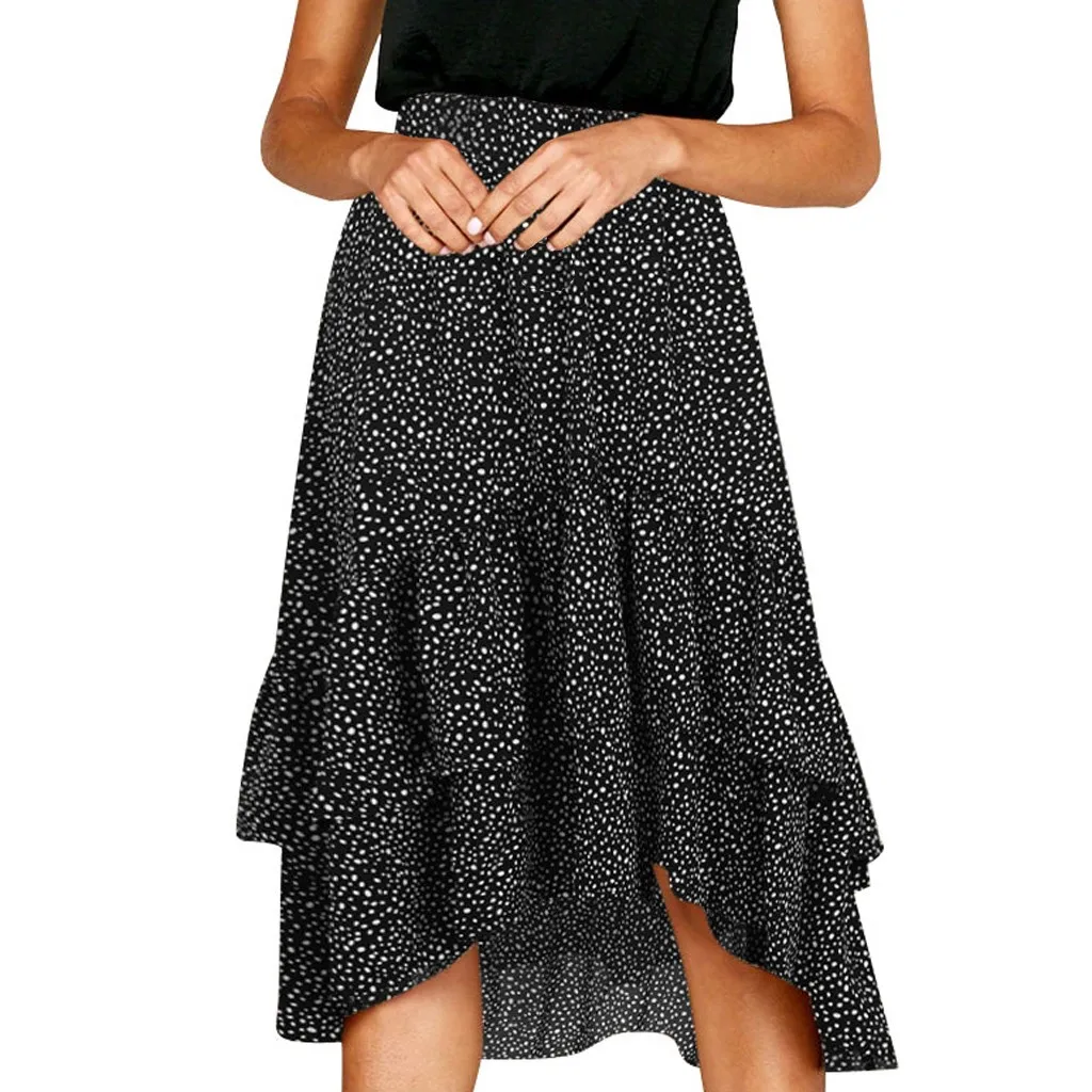

Women's Skirt Skirts faldas jupe femme shein saia Womens Ladies High Fashion Casual Ruffle Wave Point Frill Wrap Midi Skirt #50