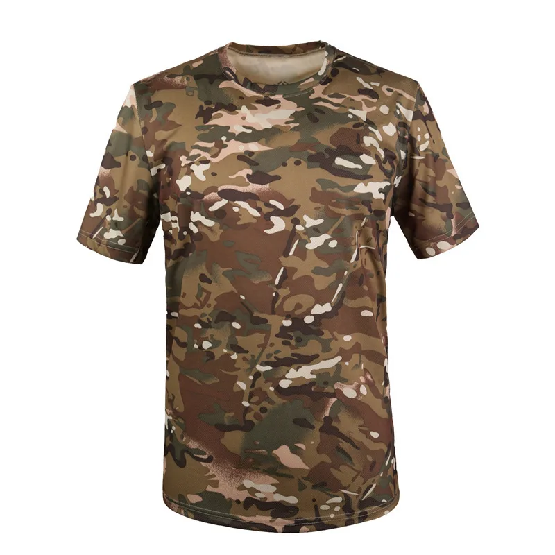 Тактическая тренировочная камуфляжная футболка для мужчин на открытом воздухе с круглым вырезом быстросохнущая одежда мужской боевой походный спортивный топ для велоспорта