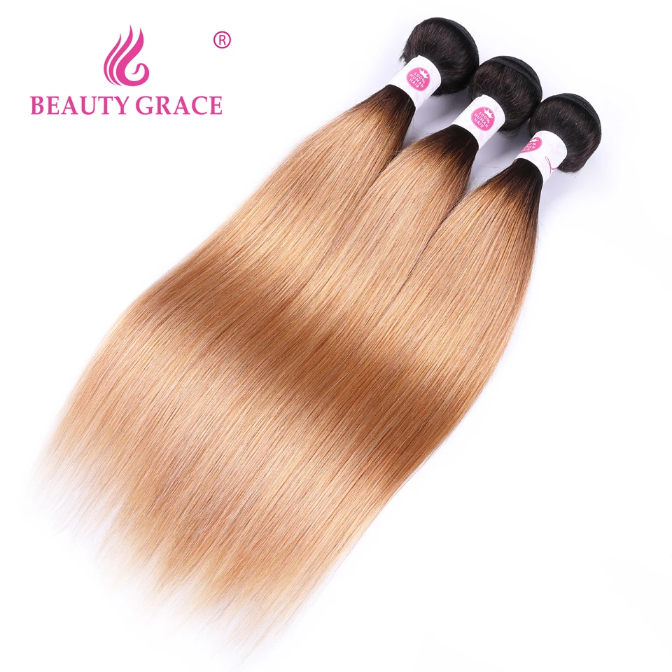 Peruvian Ombre Hair Bundles 2 Tone Honey Blonde Straight Hair Weave Bundles Beauty Grace 3 Bundles Dark Root Human Hair Bundles