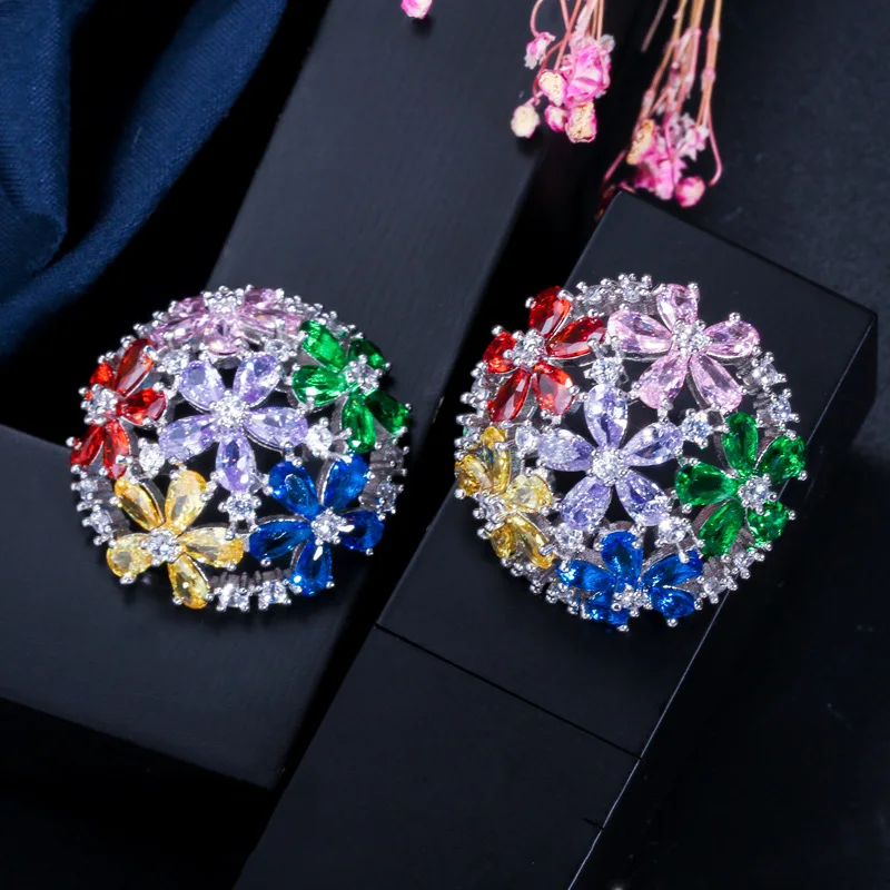 CWWZircons красивые геометрические круглые CZ циркония в форме цветка большие разноцветные Серьги женские 925 пробы серебряные ювелирные изделия CZ148