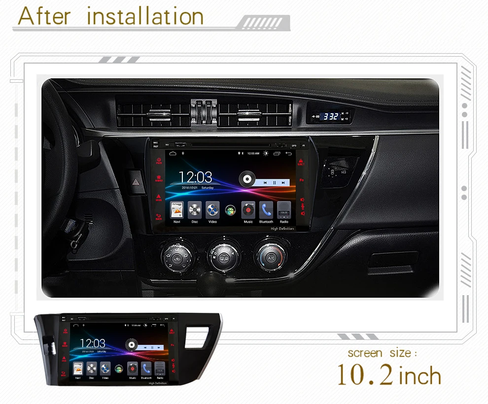

4G LTE Android 8.1 car gps multimedia video radio DVD player in dashboard for Toyota corolla 2014-2016 year navigation stereo
